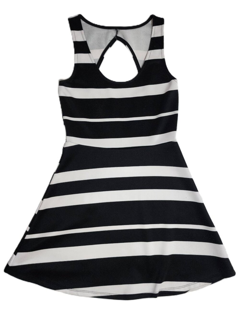 Black & White Stripe Sleeveless Peek-A-Boo Back Fit & Flare Dress XS Excellent